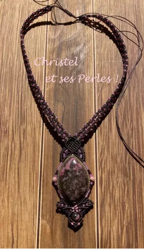 Collier macramé et Rhodonite
