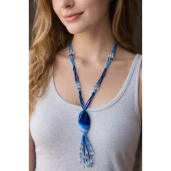 Sautoir Agate et macramé