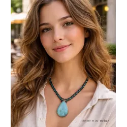 Collier macramé et Amazonite sertie