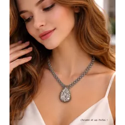 Collier macramé et Pyrite brute sertie