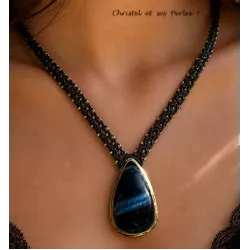 Collier macramé et Hypersthène sertie