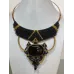 Eclipse : Collier plastron en macramé et Obsidienne Dorée