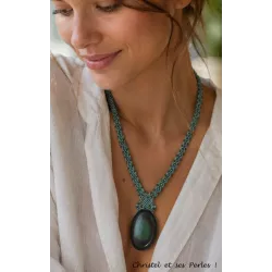 Collier macramé et Obsidienne Oeil Céleste