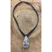 Collier macramé et Jaspe gris blanc serti Collier macramé et Jaspe gris blanc serti