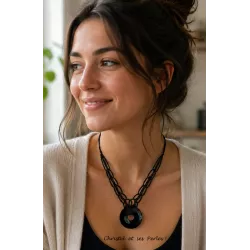 Collier macramé dentelle et donut en Onyx