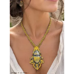 Collier macramé et perles Jaspe bourdon