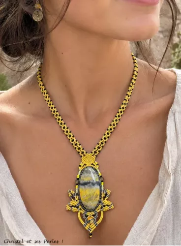 Collier macramé et perles Jaspe bourdon