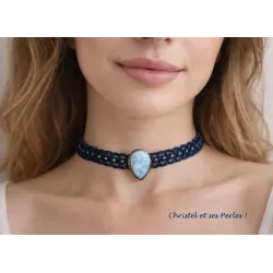 Collier ras de cou Larimar sertie