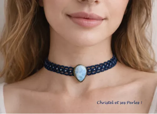Collier ras de cou Larimar sertie Collier ras de cou Larimar sertie