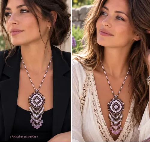Collier perles Tila rose poudré