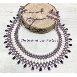 Collier perles parme et ivoire