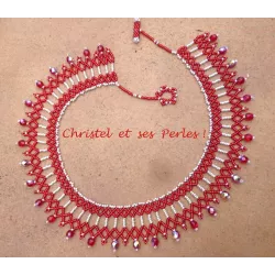 Collier perles rouge et argenté