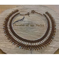 Collier perles vert Topaze foncé et crème