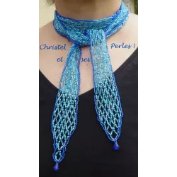 Collier écharpe perle camaieu de bleu