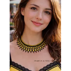 Collier perles tissé, géométrique, Jaune et noir