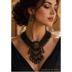Ispahan, Collier perlé large et baroque, Noir et cuivré