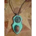 Collier cuir brodé jaspe et estampe métal