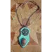 Collier cuir brodé jaspe et estampe métal