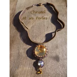 Collier Fermeture éclair et Cabochon verre faceté