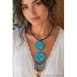 Eclat nomade : Collier double pendentif tissu et perles