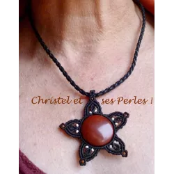 Pendentif macramé Soleil et Jaspe rouge