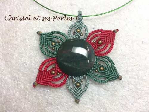Pendentif macramé DESERT SUN fleur jaspe Pendentif macramé DESERT SUN fleur jaspe