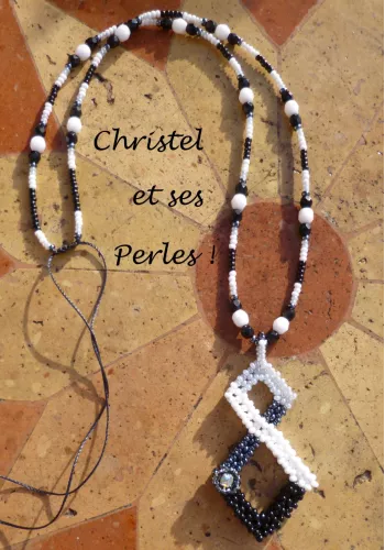Pendentif Art Déco noir/blanc/gris